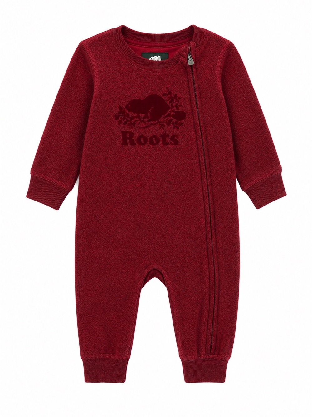 Size 3-6M Roots Baby Organic Cotton Burgundy Asymmetrical Zip Romper One Piece